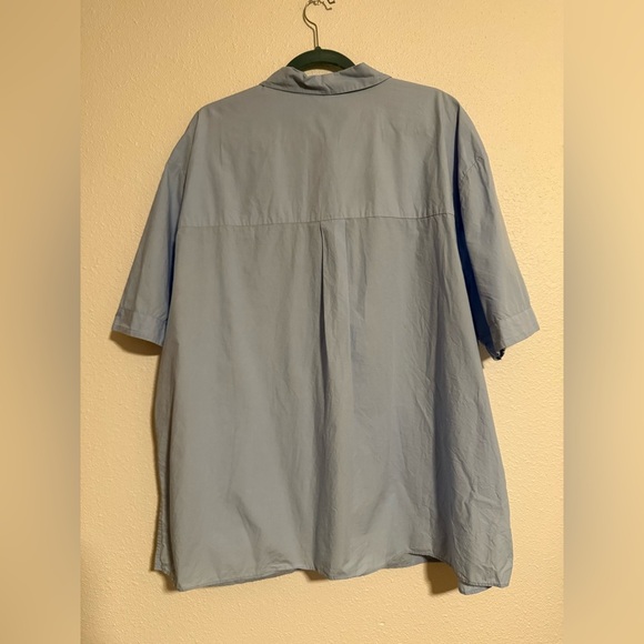 Anthropologie Short-Sleeve Cotton Top Wedgewood Blue Button-Front - Picture 6 of 7